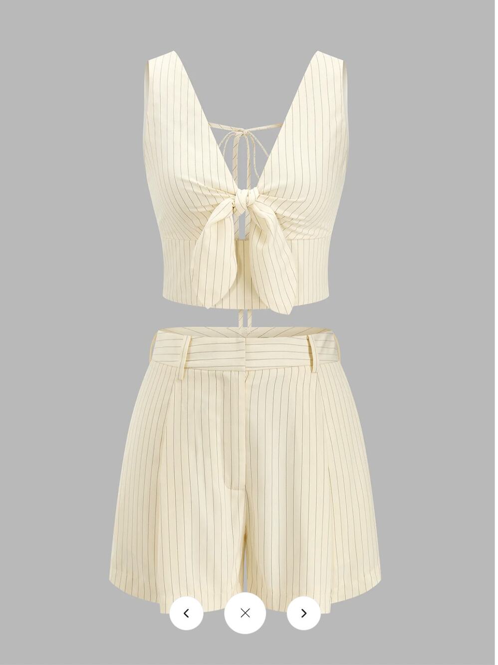 NWT Commense Striped Tie-Front Cropped Top & Shorts Set Sz L